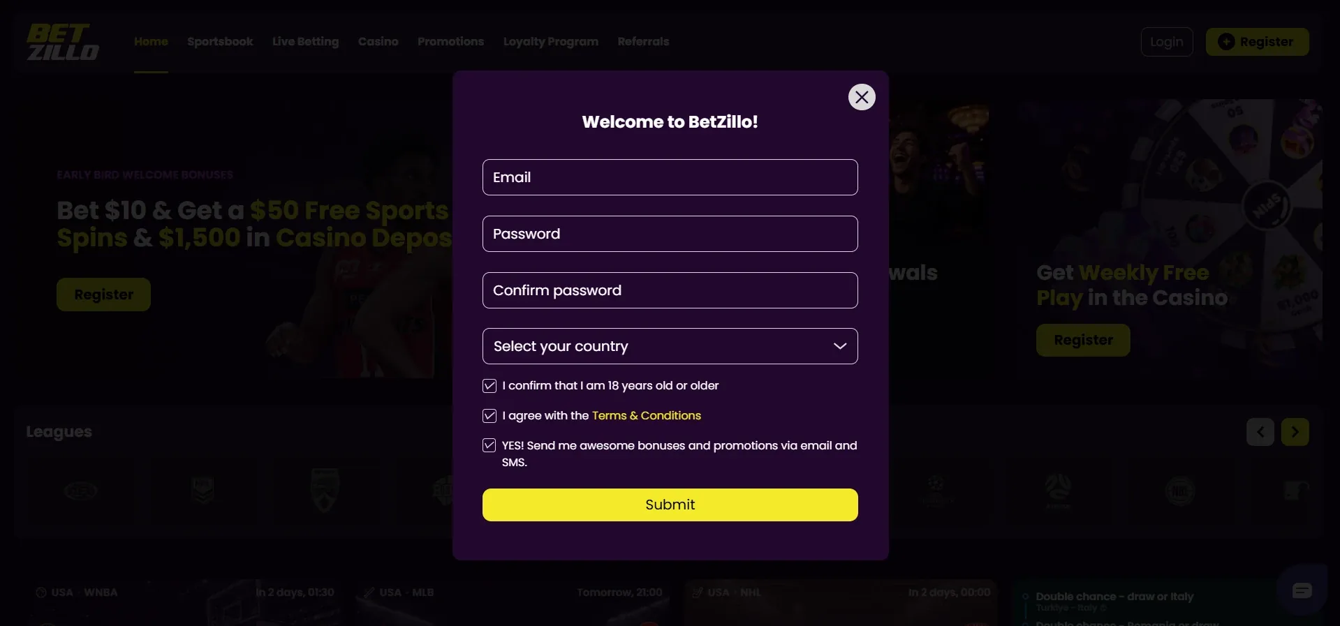 Betzillo Casino sign up